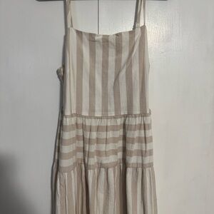Universal Thread Cream and Tan Striped Midi Dress